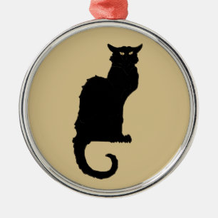 Ornamento De Metal Vintage o Dia das Bruxas, gato preto de Nouveau da
