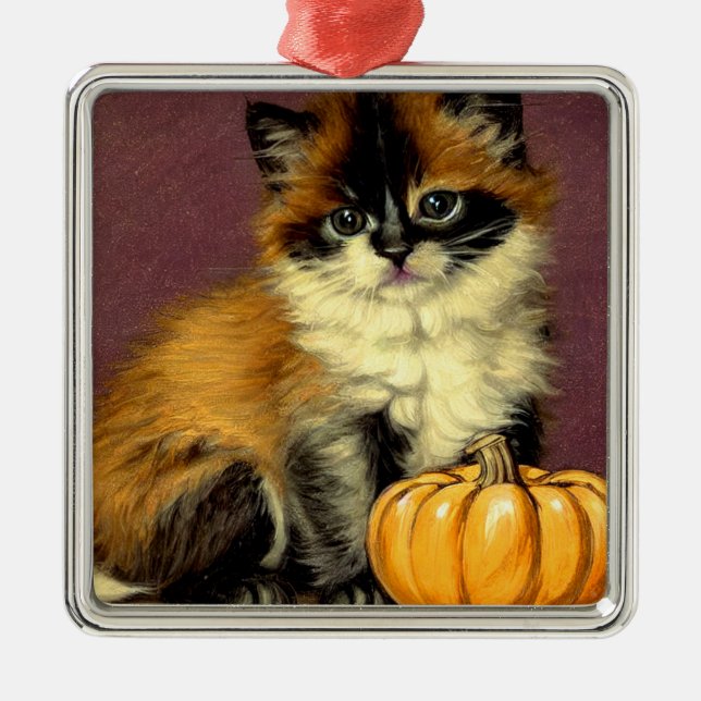 Ornamento De Metal Vintage Ragdoll Halloween Cat (Frente)
