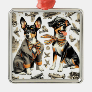 Ornamento De Metal Vintage Rat Terrier Seamless