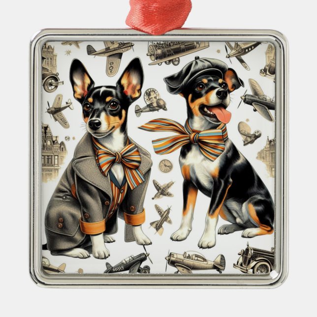 Ornamento De Metal Vintage Rat Terrier Seamless (Frente)