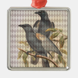 Ornamento De Metal Vintage Raven Ephemera no padrão Taupe Harlequin