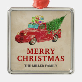 Ornamento De Metal Vintage Red Pickup Christmas