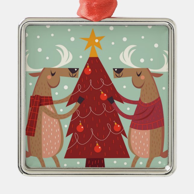 Ornamento De Metal Vintage renas Natal (Frente)