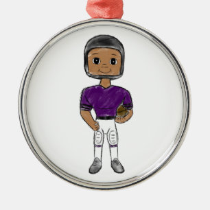 Ornamento De Metal vintage retro jogador de futebol preto roxo simple