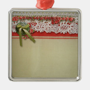 Ornamento De Metal Vintage Rosas antigos e renda