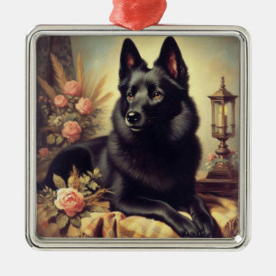 Ornamento De Metal Vintage Schipperke Dog Painting