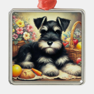 Ornamento De Metal Vintage Schnauzer Pintura