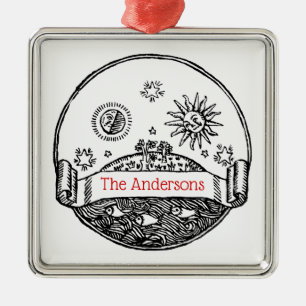 Ornamento De Metal Vintage Sun Moon Stars Ocean Planet Earth Desenho