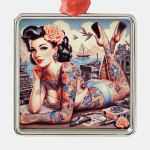 Ornamento De Metal Vintage Tattoo Old School Girl