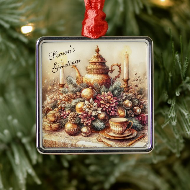 Ornamento De Metal Vintage Tea Party Christmas (Árvore)