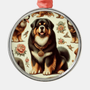 Ornamento De Metal Vintage Tibetan Mastiff Pintura sem Seamless