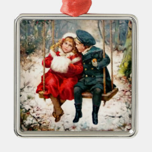 Ornamento De Metal Vintage Victorian Children in Swing Ornament