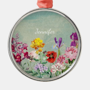 Ornamento De Metal Vintagem colorida florescendo lindas flores silves