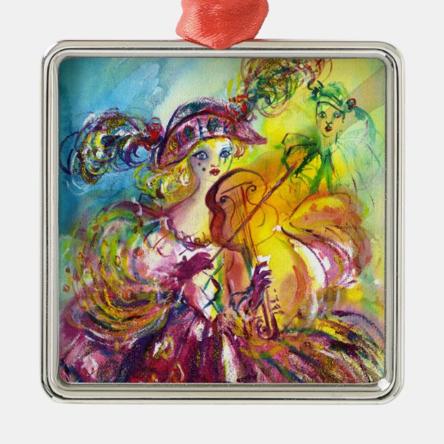 Ornamento De Metal VIOLINISTA DE ARLECCHINA/Noite de Carnaval de Vene (Frente)