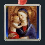 Ornamento De Metal VIRGEM COM FILHO, Sapphire Azul<br><div class="desc">Mestra medieval italiana do Rielaborado Fra Beato Angelico com uma brilhante pedra preciosa 3d.</div>