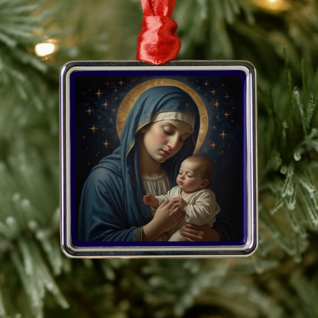 Ornamento De Metal Virgem Maria e Jesus Natal (Árvore)