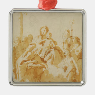 Ornamento De Metal Virgin e criança Adored por Bishops, por monges &