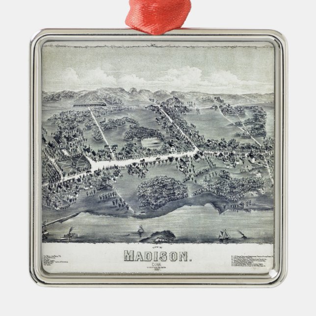 Ornamento De Metal Vista aérea de Madison, Connecticut (1881) (Frente)