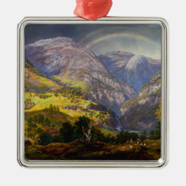 Ornamento De Metal Vista de Stalheim na Noruega com um Arco-Íris