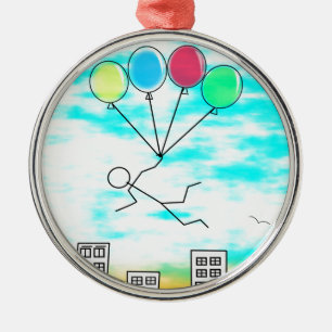 Ornamento De Metal Voando Sobre A Cidade Com Balões