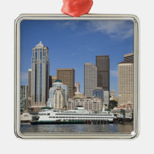 Ornamento De Metal WA, Seattle, horizonte de Seattle com balsa