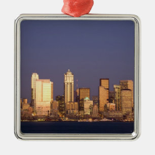 Ornamento De Metal WA, Seattle, panorama de Seattle e Elliott Bay,