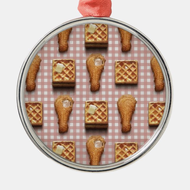 Ornamento De Metal waffles de frango gingham (Frente)