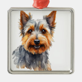 ORNAMENTO DE METAL WATERCOLOR AUSTRALIANO SHEPHERD DOG