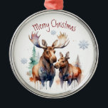 Ornamento De Metal Watercolor Casal Moose Winter Animal Art<br><div class="desc">Watercolor Casal Moose Winter Animal Art</div>