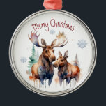Ornamento De Metal Watercolor Casal Moose Winter Animal Art<br><div class="desc">Watercolor Casal Moose Winter Animal Art</div>
