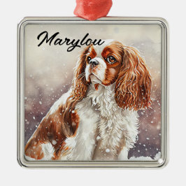 ORNAMENTO DE METAL WATERCOLOR CAVALIER KING CHARLES SPANIEL DOG