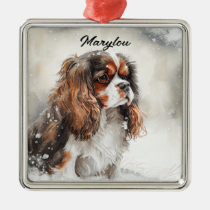 ORNAMENTO DE METAL WATERCOLOR CAVALIER KING CHARLES SPANIEL DOG