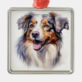 ORNAMENTO DE METAL WATERCOLOR FLUFFY AUSTRALIANO SHEEPDOG