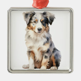 ORNAMENTO DE METAL WATERCOLOR FLUFFY AUSTRALIANO SHEEPDOG