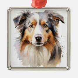 ORNAMENTO DE METAL WATERCOLOR FLUFFY AUSTRALIANO SHEEPDOG