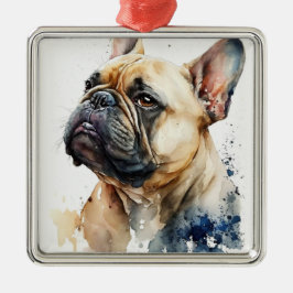 ORNAMENTO DE METAL WATERCOLOR TAN FRANCÊS BULLDOG