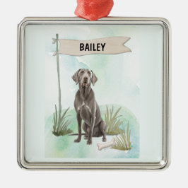 Ornamento De Metal Weimaraner Aquarela Cachorro Personalizado