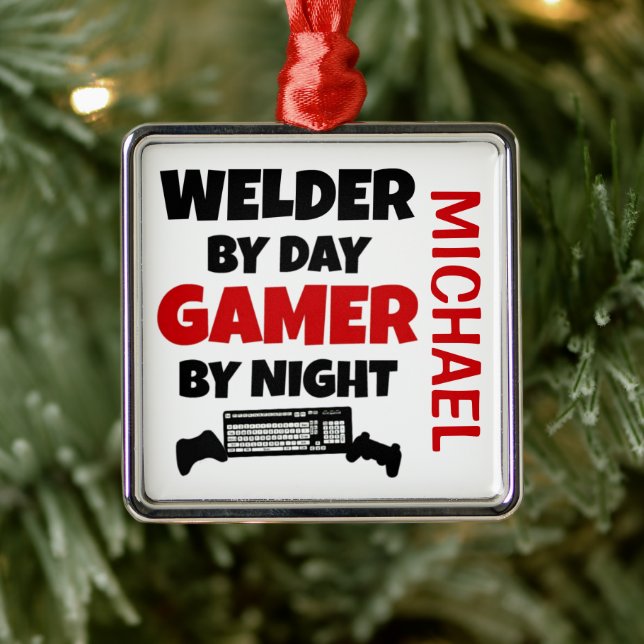 Ornamento De Metal Welder ama Jogando Videos games (Árvore)