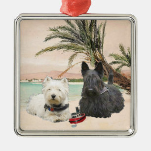 Ornamento De Metal Westie e Scottie na Praia Palmy