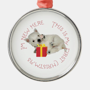 Ornamento De Metal Westie Puppy Primeiro Natal