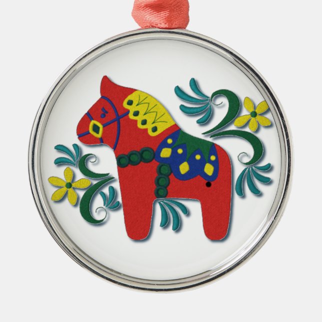 Ornamento De Metal Whimsical Dala Horse Sueco (Frente)