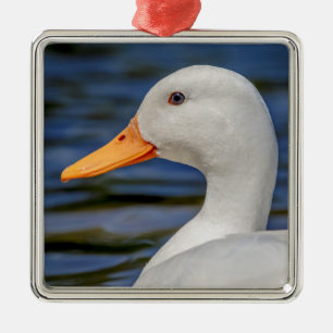 Ornamento De Metal White Mallard Duck