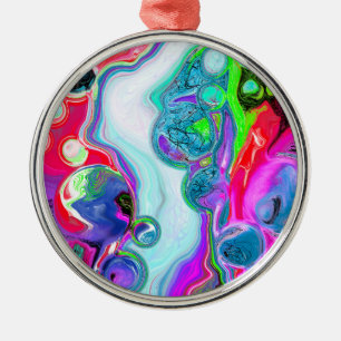 Ornamento De Metal White Marble River Colorful Digital Fluid Art