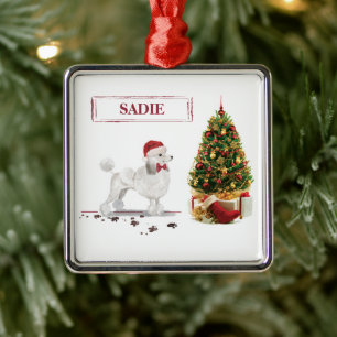 Ornamento De Metal White Poodle Engraçado Cachorro de Natal com Árvor
