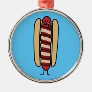 Ornamento De Metal Wiener envolvido bacon do Hotdog do cachorro