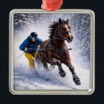 Ornamento De Metal   Winter Horse Holiday Ornaments<br><div class="desc">Dynamic winter horse skijoring design capturing  the beauty,  strength and motion of this exciting sport. Perfect for horse lovers,  equestrian enthusiasts and fans of powerful horse imagery.</div>