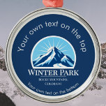 Ornamento De Metal Winter Park Colorado ski medal Metal Ornament<br><div class="desc">Medalha/ornamento do Winter Park,  Montanhas Rochosas,  Colorado com uma montanha azul maravilhosa com fundo ensolarado e a opção de adicionar texto.</div>