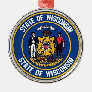 Ornamento De Metal Wisconsin Round Emblem