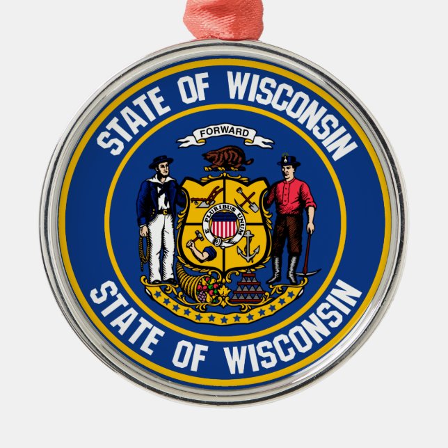 Ornamento De Metal Wisconsin Round Emblem (Frente)