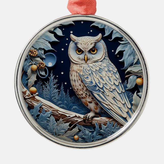 Ornamento De Metal Wise Blue Owl (Frente)